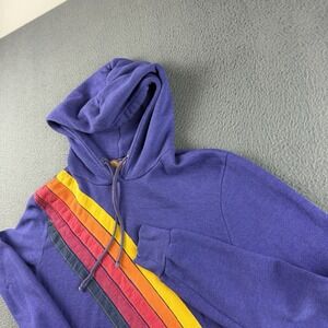 Aviator Nation Hoodie Men's S Purple Cross Striped Relaxed Faded Grape Rainbow